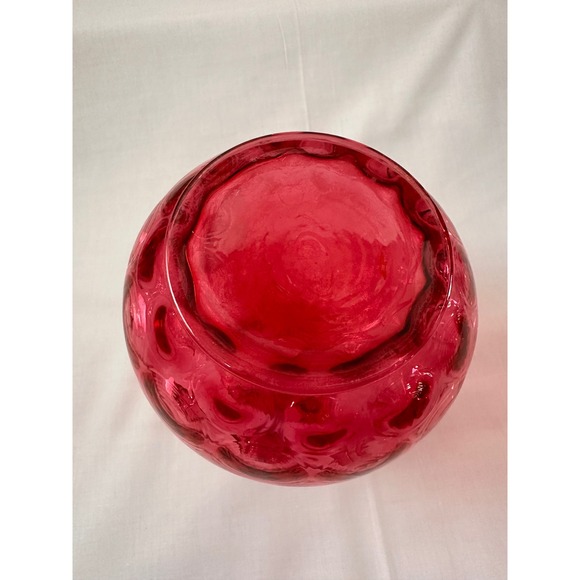 Fenton Cranberry Glass Pitcher Ruffled Rim Applied Reeded Handle Optic Rib Red - Picture 6 of 13